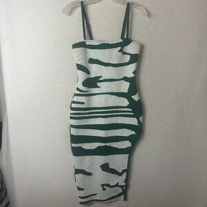 Athina dress‎ sz M Bodycon Bandage green white stripes sleeveless side slit sexy